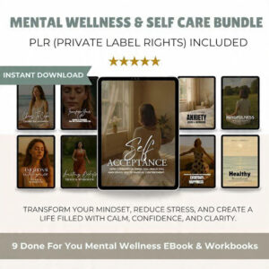 Mental Wellness and Self-Care PLR Bundle | Done-for-You eBooks and Workbooks | Mindset Coach Resources | Editable Canva Templates | Resell Rights Included