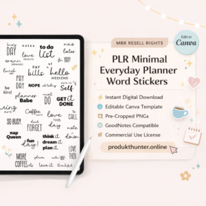 PLR Minimal Everyday Planner Word Stickers (MRR Resell Rights) | Instant Digital Download | Editable Canva Template | Pre-Cropped PNGs | GoodNotes Compatible | Commercial Use License