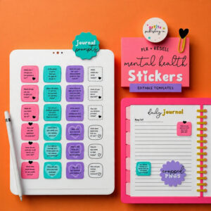 Mental Health Journal Prompt Stickers (PLR Resell Rights) | Digital Planner Stickers | Editable Canva Template | Pre-Cropped PNGs | Anxiety and Self-Love | GoodNotes Compatible