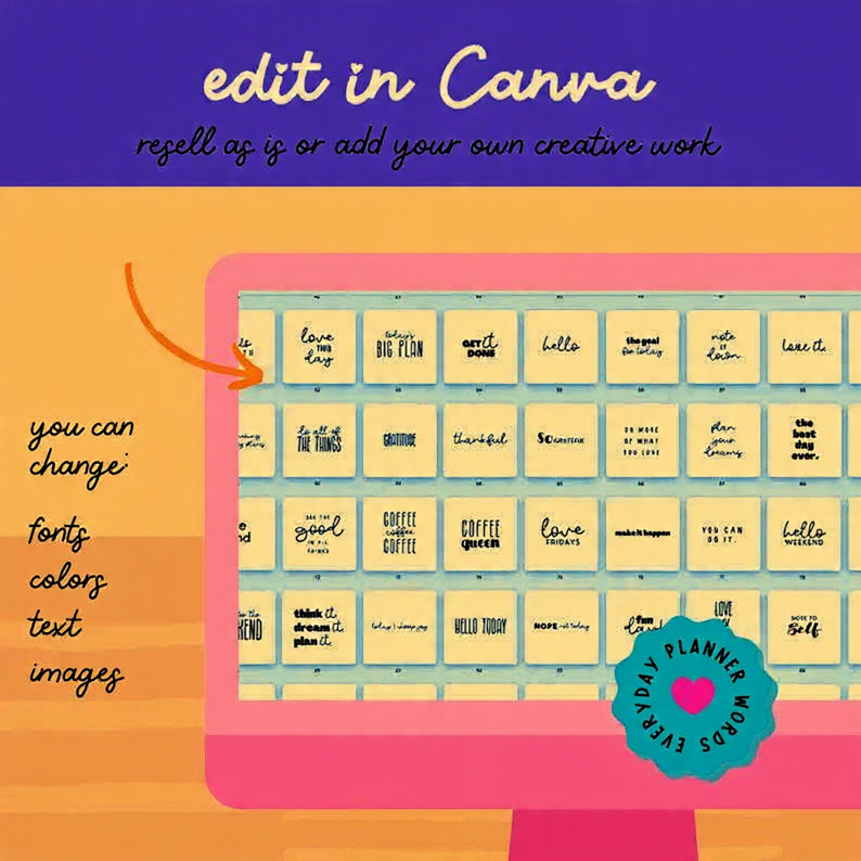 PLR Minimal Everyday Planner Word Stickers (MRR Resell Rights) | Instant Digital Download | Editable Canva Template | Pre-Cropped PNGs | GoodNotes Compatible | Commercial Use License - Image 4